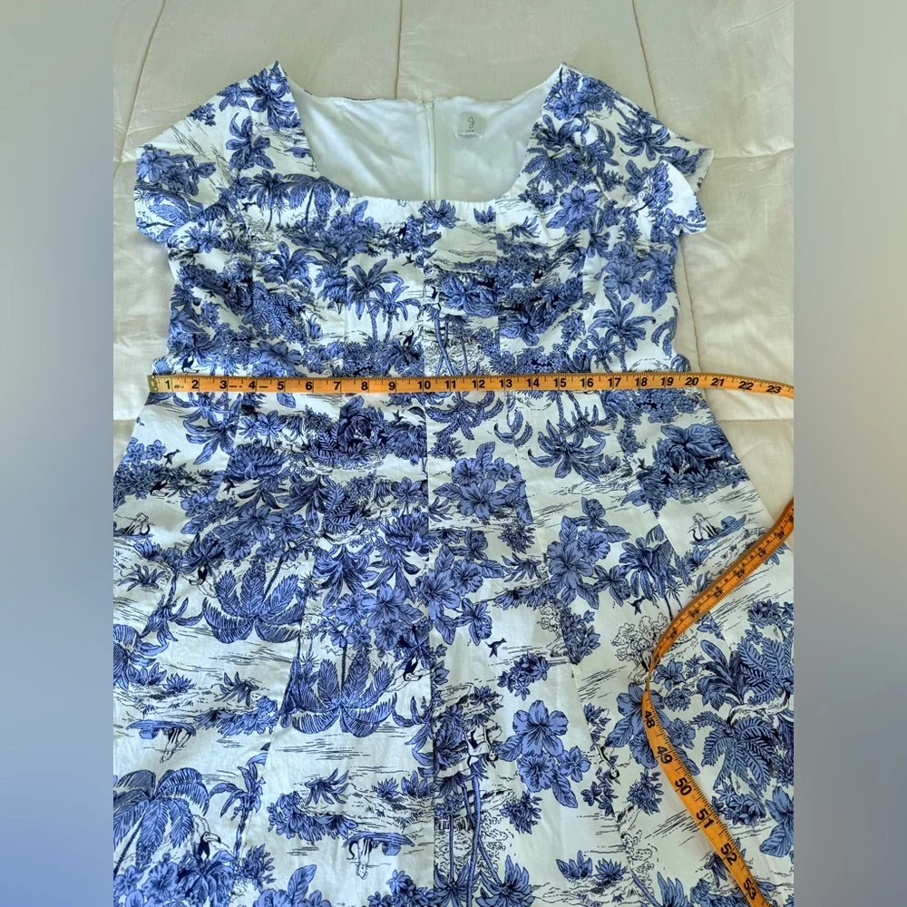 Joie Blue and White Toile print preppy midi dress Cottagecore zip back XL EUC - Picture 13 of 17